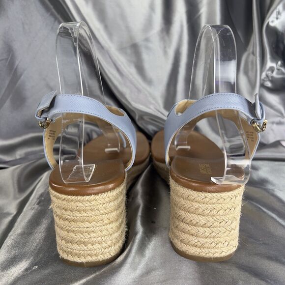 Michael Kors Laney Wedges Size 9 Leather Thong Espadrille Sandals Powder Blue💙 - Picture 6 of 17
